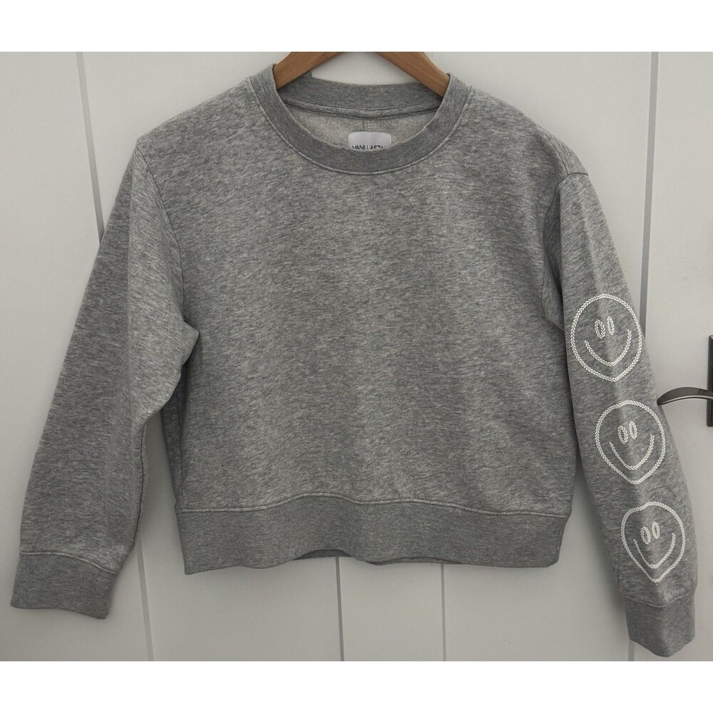 Vanilla Star “Triple Smiley” Smiley Sleeve Crewneck Sweatshirt Gray Teen Medium